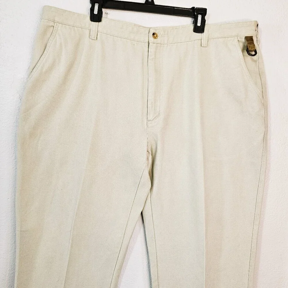 Orvis Men's Beige Pants Size 44 X 30 Cotton Twill Flat Front Minimalist Casual